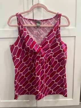 Ann Taylor Pink Geometric Sleeveless V-Neck Camisole